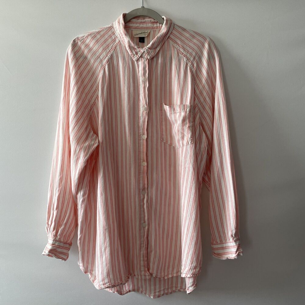 Universal Thread Linen Blend Striped Pink Shirt Size L